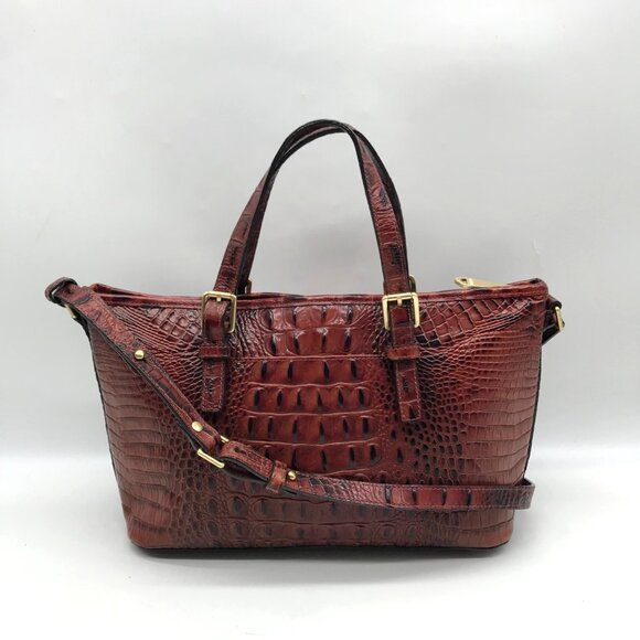 Brahmin Pecan Melbourne Croc Embossed Leather Asher Convertible Satchel - Picture 2 of 10